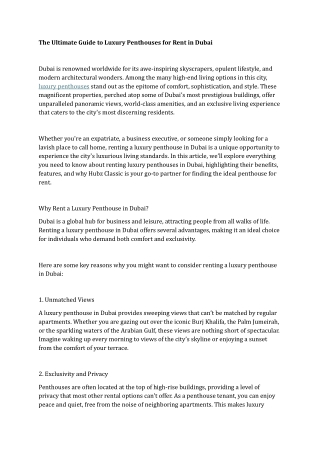 The Ultimate Guide to Luxury Penthouses for Rent in Dubai