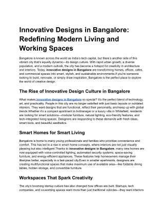 Innovative Designs in Bangalore_ Redefining Modern Living and Working Spaces