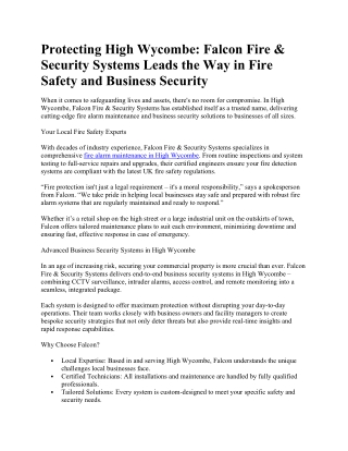 Protecting High Wycombe Falcon Fire & Security Systems Leads the Way in Fire Safety and Business Security