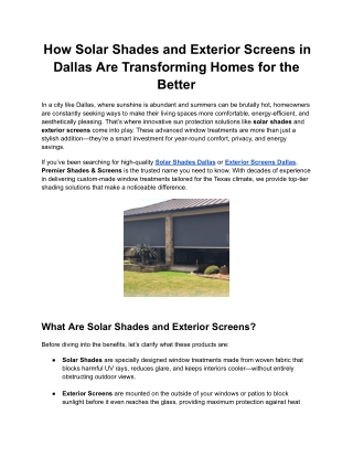 How Solar Shades and Exterior Screens in Dallas Are Transforming Homes for the Better