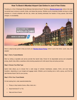 How To Book A Mumbai Airport Cab Online In Just A Few Clicks