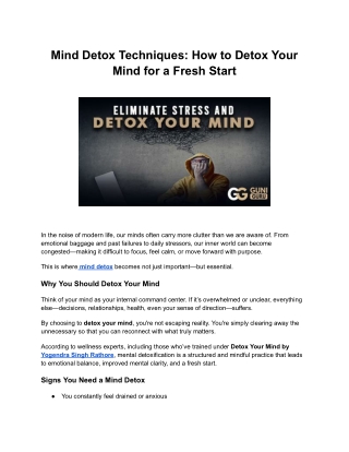 Mind Detox Techniques: How to Detox Your Mind for a Fresh Start