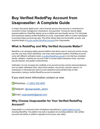 Buy RedotPay Account Verified & Ready – Secure Source: Usapvaseller