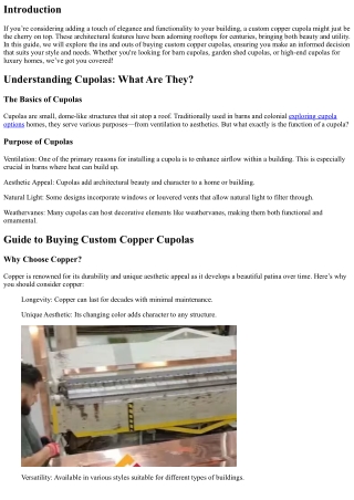 Guide to Buying Custom Copper Cupolas
