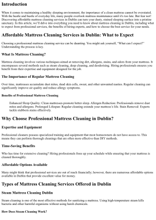 Affordable Mattress Cleaning Services in Dublin: What to Expect