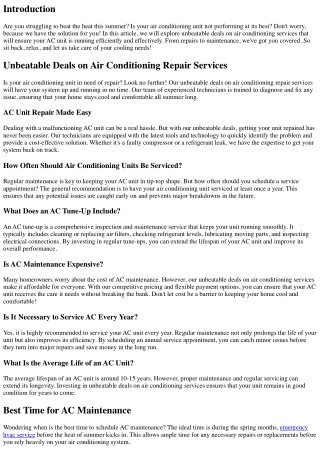 Unbeatable Deals on Air Conditioning Services