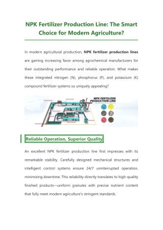 NPK Fertilizer Production Line: The Smart Choice for Modern Agriculture?