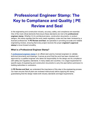 Professional Engineer Stamp_ The Key to Compliance and Quality _ PE Review and Seal