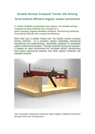 Double Screws Compost Turner: the driving force behind efficient organic waste c