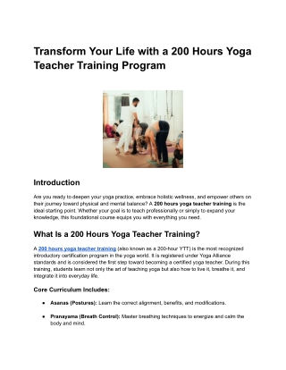 200 Hours Yoga Teacher Training Program