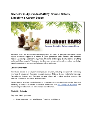 Bachelor in Ayurveda (BAMS)_ Course Details, Eligibility & Career Scope