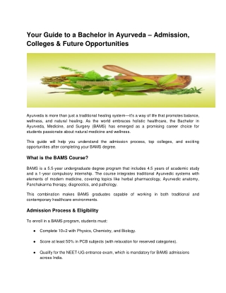 Your Guide to a Bachelor in Ayurveda – Admission, Colleges & Future Opportunities