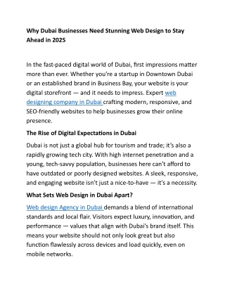 Why Dubai Businesses Need Stunning Web Design to Stay Ahead in 2025
