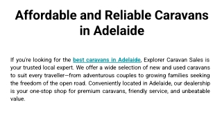 Affordable and Reliable Caravans in Adelaide