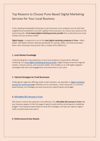 Top Reasons to Choose Pune-Based Digital Marketing Services for Your Local Business