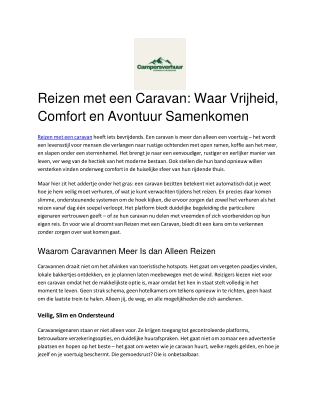 Reizen met een Caravan Waar Vrijheid, Comfort en Avontuur Samenkomen