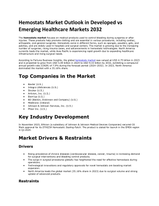 Hemostats Market Role in Reducing Surgical Complications by 2032