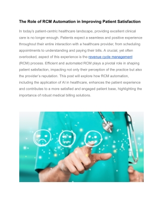 The Role of RCM Automation in Improving Patient Satisfaction Final