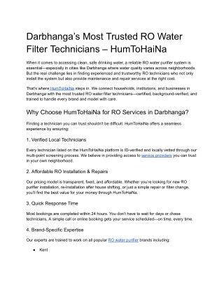 Darbhanga’s Most Trusted RO Water Filter Technicians – HumToHaiNa