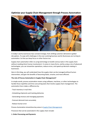 Optimizing Supply Chain Management through Process Automation