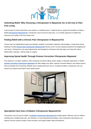 Pediatric Chiropractor Maywood Nj