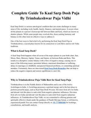 Complete Guide To Kaal Sarp Dosh Puja By Trimbakeshwar Puja Vidhi