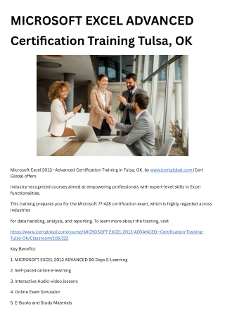 MICROSOFT EXCEL ADVANCED Certification Training Tulsa, OK