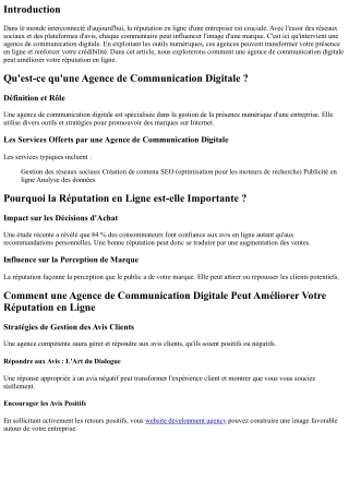 Comment une Agence de Communication Digitale Peut Améliorer Votre Réputation en