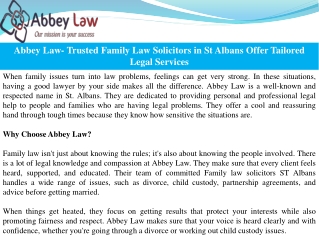 Abbey Law- Trusted Family Law Solicitors in St Albans Offer Tailored Legal Services