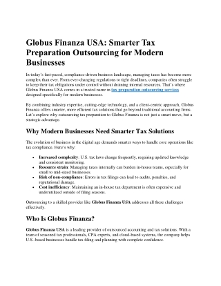 Globus Finanza USA: Smarter Tax Preparation Outsourcing for Modern Businesses