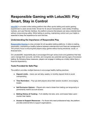 Responsible Gaming with Lotus365: Play Smart, Stay in Control