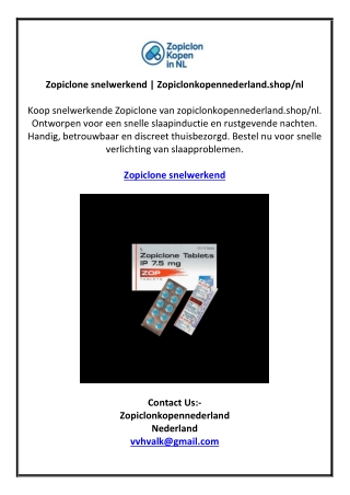 Zopiclone snelwerkend | Zopiclonkopennederland.shop/nl