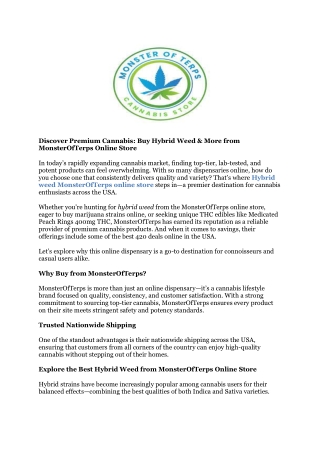 Hybrid weed MonsterOfTerps online store