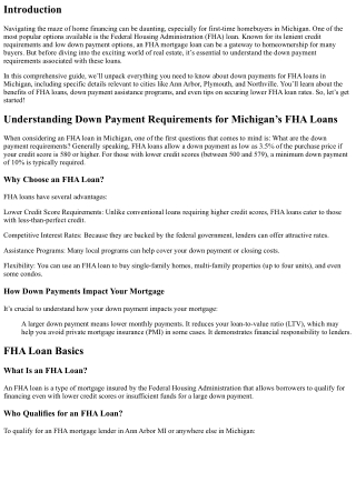 Understanding Down Payment Requirements for Michigan’s FHA Loans