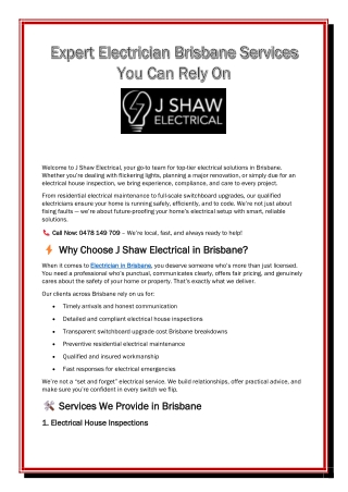 Reliable Electrician Brisbane- Professional Electrical Inspections & Switchboard