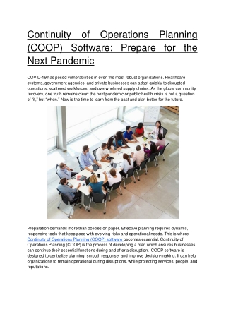 Continuity of Operations Planning (COOP) Software_ Prepare for the Next Pandemic