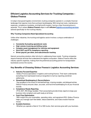 Efficient Logistics Accounting Services for Trucking Companies – Globus Finanza
