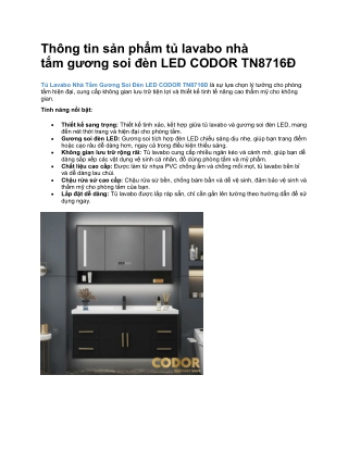 Tủ Lavabo Nhà Tắm Gương Soi Đèn LED CODOR TN8716Đ