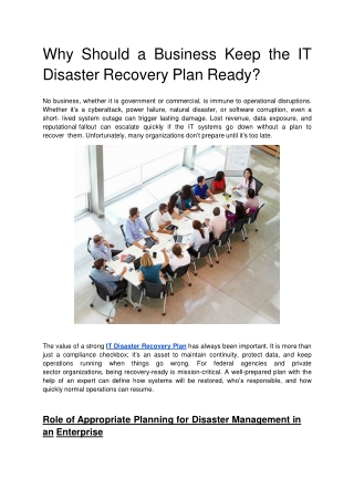 Why Should a Business Keep the IT Disaster Recovery Plan Ready