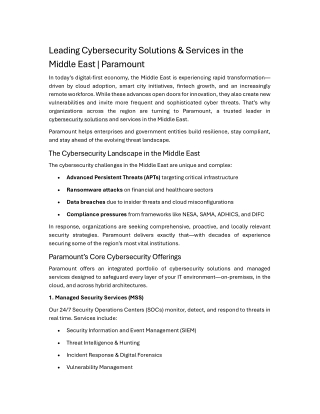 Leading Cybersecurity Solutions & Services in the Middle East Paramount
