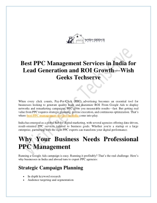 Best PPC Management Services in India for Lead Generation and ROI Growth—Wish Geeks Techserve