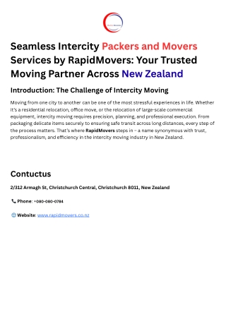 Seamless Intercity Packers and Movers Services by RapidMovers Your Trusted Moving Partner Across New Zealand
