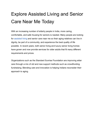 Explore Assisted Living and Senior Care Near Me Today