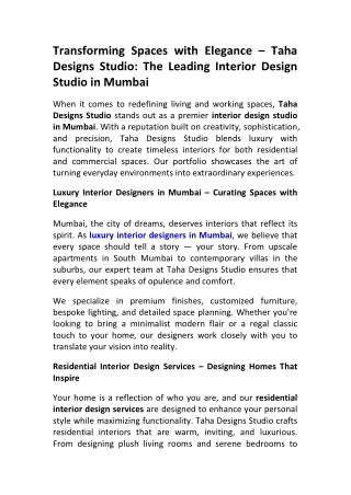 Top Interior Design Studio in Mumbai – Taha Designs Studio