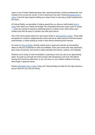 Your Affordable Plots in Jaipur Awaits – Yaduraj Realty