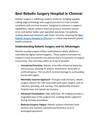 Best Robotic Surgery Hospital in Chennai