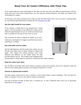 Boost Your Air Cooler’s Efficiency with These Tips