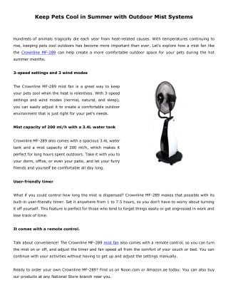 Keep Pets Cool in Summer with Outdoor Mist Systems