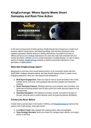 KingExchange: Where Sports Meets Smart Gameplay and Real-Time Action