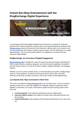 Unlock Non-Stop Entertainment with the KingExchange Digital Experience